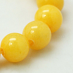 Fili di perline mashan giada tondo naturale, tinto, giallo, 12mm, Foro: 1 mm, circa 34pcs/filo, 15.7 pollice