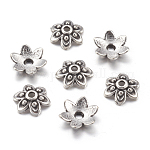 Tibetan Style Alloy Bead Caps, Lead Free and Cadmium Free, Round, Antique Silver, about 9x3mm, Hole: 1mm