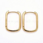 Brass Huggie Hoop Earrings, Long-Lasting Plated, Rectangle, Real 18K Gold Plated, 22x16x2mm, Pin: 0.8mm