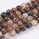 Natural Agate Beads Strands, Faceted, Dyed, Round, Coffee, 8mm, Hole: 1mm, about 48pcs/strand, 15 inch