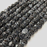 Natural Crackle Agate, Round, Grade A, Dyed, Faceted, Black, 8mm, Hole: 2mm, about 48pcs/strand