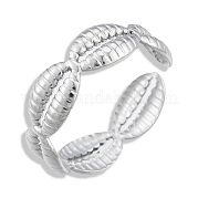 304 Stainless Steel Shell Wrap Open Cuff Ring for Women RJEW-N038-102P