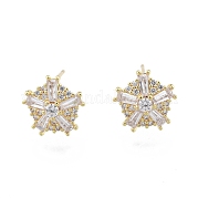 Clear Cubic Zirconia Snowflake Stud Earrings with Glass EJEW-G322-03G