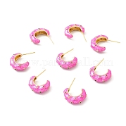 Серьги-гвоздики с эмалевой луной и фианитами EJEW-F281-20G
