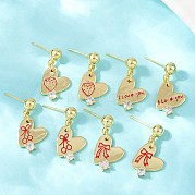 Серьги-гвоздики в форме сердца из латуни с прозрачным фианитом и прозрачным фианитом EJEW-S277-12G