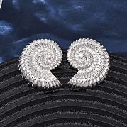 Серьги-гвоздики из латуни с микропаве из прозрачных кубических цирконий в форме ракушки EJEW-H165-07P