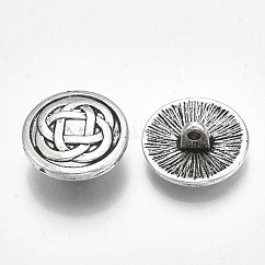 Botones de vástago de aleación de estilo tibetano, sin plomo y cadmio, Redondo plano con nudo, plata antigua, 17x7mm, agujero: 1.8 mm, aproximamente 396 unidades / 1000 g