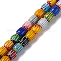 Handgefertigte Chevron-Perlenstränge aus Glasperlen, Fass, Farbig, 6x6 mm, Bohrung: 1 mm, ca. 63 Stk. / Strang, 15.16'' (38.5 cm)