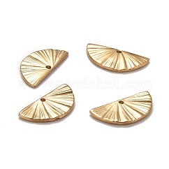 Placcatura ionica (ip) ciondoli in acciaio inossidabile 304, lucidatura manuale, texture, mezzo tondo, vero placcato oro 24k, 7.5x15x1mm, Foro: 1 mm