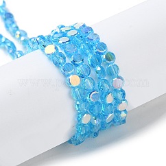 Transparentes cuentas de vidrio electroplate hebras, color de ab chapado, facetados, plano y redondo, cielo azul profundo, 4x4x2.5mm, agujero: 1.1 mm, aproximamente 145~155 pcs / cadena, 20.08''~21.65'' (51~55 cm)
