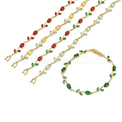 Bracelets à maillons en laiton et verre à fleurs&nbsp;KK-CBA7DFA-01G-B