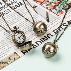 Rétro pendentif en alliage de ballon rond montres de poche collier de quartz&nbsp;WACH-M034-04AB