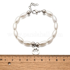 Bracelets ronds plats en acier inoxydable 304 avec breloques en forme d'empreinte de patte pour femmes&nbsp;BJEW-C098-11P