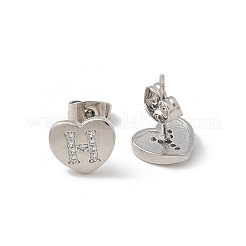 Orecchini a bottone con micro pavé di zirconi chiari in ottone placcato cremagliera&nbsp;EJEW-K299-01P-H