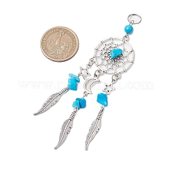 6 pièce 6 styles de pierres précieuses mélangées naturelles et synthétiques et de toile/filet tissé en alliage avec de gros pendentifs en plumes&nbsp;PALLOY-JF03443