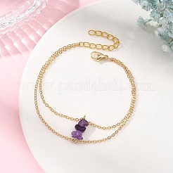 Doppellagige Armbänder aus Messingkabelketten und natürlichen Amethyst-Splitterperlen für Damen&nbsp;BJEW-JB14134-03