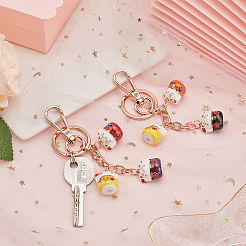 2 porte-clés pendentif chat porte-bonheur Maneki Neko en porcelaine&nbsp;KEYC-OC0001-42B