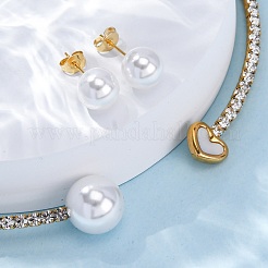 Orecchini rotondi in plastica con perle finte e set di collane girocollo con polsino e strass&nbsp;SJEW-U003-11G