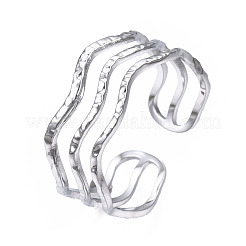 Anello polsino aperto a forma di onda a tripla linea in acciaio inossidabile 304 anti-ossidazione&nbsp;LS-RJEW-T023-02P