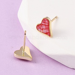 Orecchini a bottone a forma di cuore in ottone e smalto&nbsp;EJEW-I322-08G