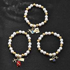 Bracelets extensibles en laiton à thème de voyage&nbsp;BJEW-C098-05