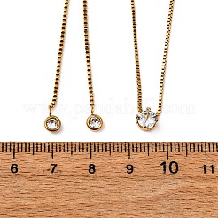 304 Edelstahl Kristall Strass flache runde Kastenkette Doppelschicht Schieber Lasso Halsketten&nbsp;NJEW-K291-01G