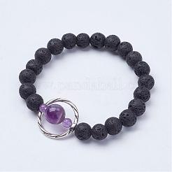 Natürliche Lava Rock Perlen Stretch Armbänder&nbsp;BJEW-JB02838