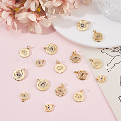 16pcs 4 styles pendentifs en laiton micro pavé de zircone cubique&nbsp;KK-BBC0024-13