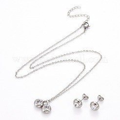Set di gioielli in acciaio inossidabile 304 con pietra portafortuna e strass&nbsp;SJEW-H302-16