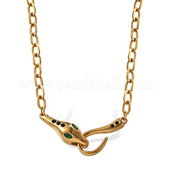 Collane con ciondolo a forma di serpente in acciaio inossidabile 304 con zirconi cubici verdi per donna&nbsp;WGE46FD-01