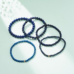 Bracelet extensible en perles rondes en lapis-lazuli naturel (teint et chauffé)&nbsp;BJEW-JB08368