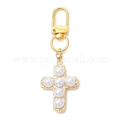 Croix en laiton et avec décorations pendentif en perles d'imitation ABS&nbsp;HJEW-JM03951