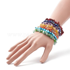 7 pz 7 stile naturale e sintetico misto chip di pietre preziose e lampwork malocchio braccialetti elastici impostati per le donne&nbsp;BJEW-JB08746