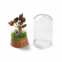 Albero dei soldi in scaglie di occhio di tigre naturale in vasi di vetro a cupola con decorazioni espositive in base di legno&nbsp;DJEW-K030-02D