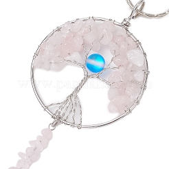 3 stücke 3 arten baum des lebens legierung natürliche amethyst & aventurin & rose quarz & synthetische mondstein keychain&nbsp;KEYC-JKC00987