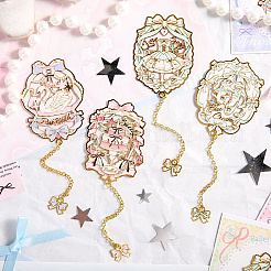 4 Stück 4 Stile Ballett-Thema Messing & Eisen Emaille Lesezeichen mit Kette und Bowknot Charms&nbsp;AJEW-SP0002-24
