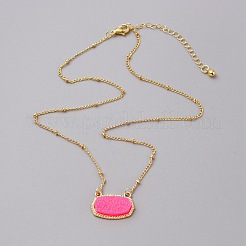 Collier pendentif ovale en résine druzy simulée avec chaînes satellite en alliage&nbsp;NJEW-WH0016-39G-03