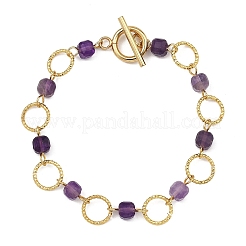 Bracciali da donna con anelli aperti in ottone e pietre preziose miste naturali&nbsp;BJEW-JB14116