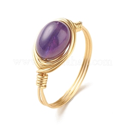 Ovale Fingerringe aus natürlichem Amethyst&nbsp;RJEW-JR00441-01