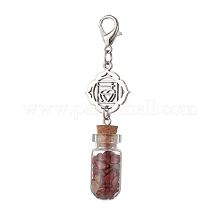 Colgante de botella de los deseos de vidrio con chips de aventurina roja natural de 7 chakra&nbsp;HJEW-JM03099-02