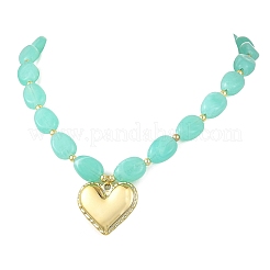 Colliers de perles ovales avec pendentif cœur en acrylique et imitation pierre précieuse pour femmes&nbsp;NJEW-JN06479-01