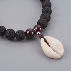 Bracciali elasticizzati in conchiglia cipria&nbsp;BJEW-JB04088-01