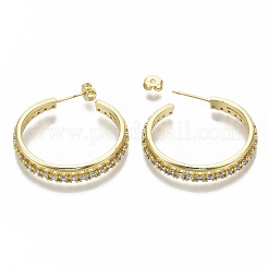 Orecchini a bottone in ottone con zirconi chiari e micro pavè&nbsp;EJEW-N011-15G-NF