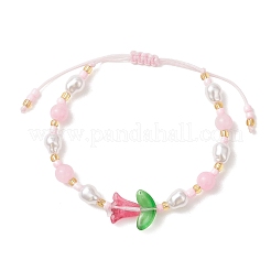 Armbänder aus natürlich gefärbtem gelbem Jade und Imitationsperlen aus Kunststoff für Damen&nbsp;BJEW-MZ00308-01