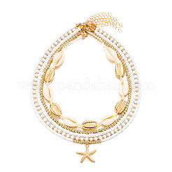 Colliers multicouches en perles de coquillage naturelles avec pendentif étoile de mer en alliage de style bohème&nbsp;FS-WG079D7-01