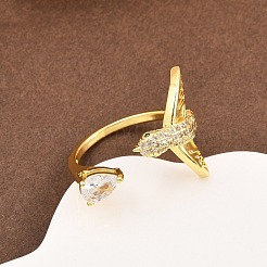 Manschettenringe aus Messing mit Mikropavé-Zirkonia für Damen&nbsp;RJEW-Z113-38G