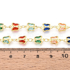 Chaînes à maillons en laiton et verre avec breloque papillon&nbsp;CHC-T018-11A-G
