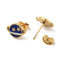 Boucles d'oreilles à tige en forme de planète avec étoile en émail plaqué ionique (IP) avec épingles en acier inoxydable chirurgical 316&nbsp;EJEW-A081-06G