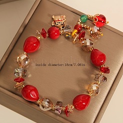 Bracelets à breloques en alliage de verre en forme de larme et de chat porte-bonheur&nbsp;FS-WG2F667-01