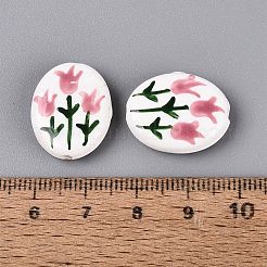Perles ovales en porcelaine peintes à la main en forme de tulipe&nbsp;PORC-N012-11B